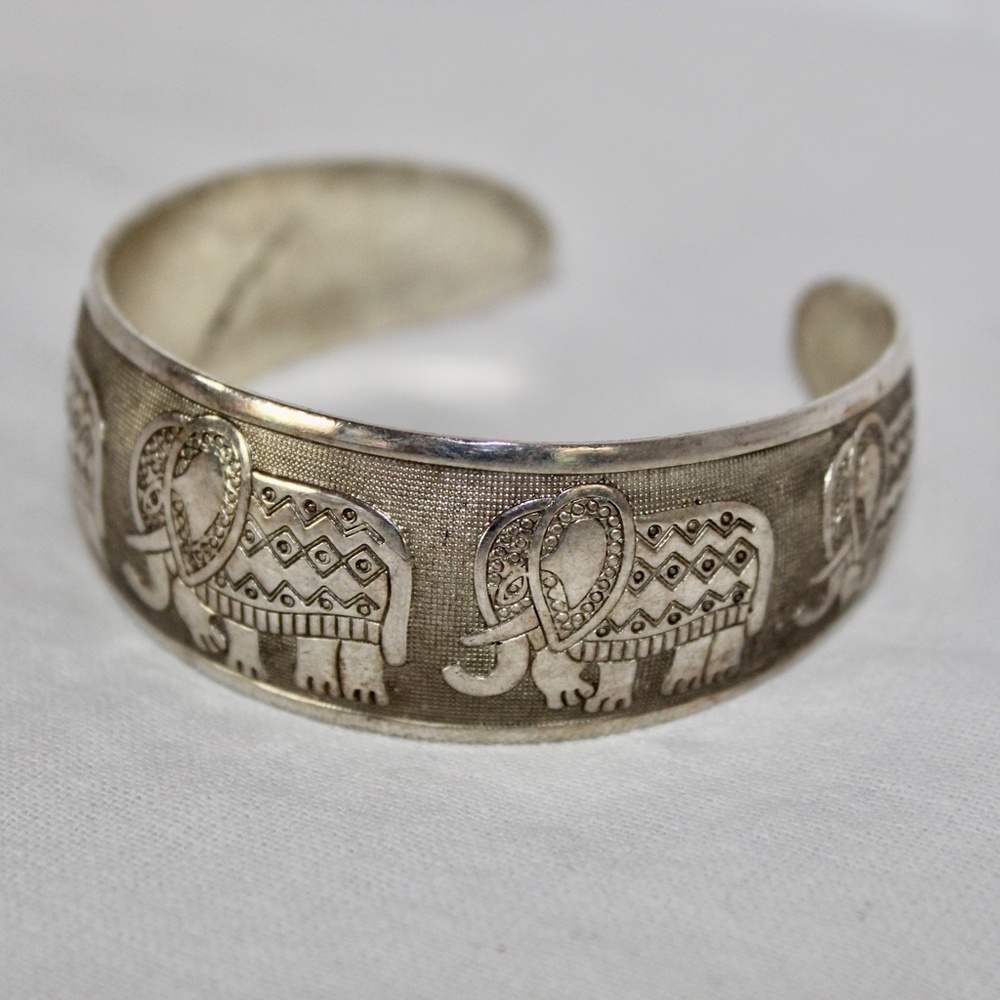 Vintage  Silver Plated Etched Brass Cuff Bracelet, 9 Inch